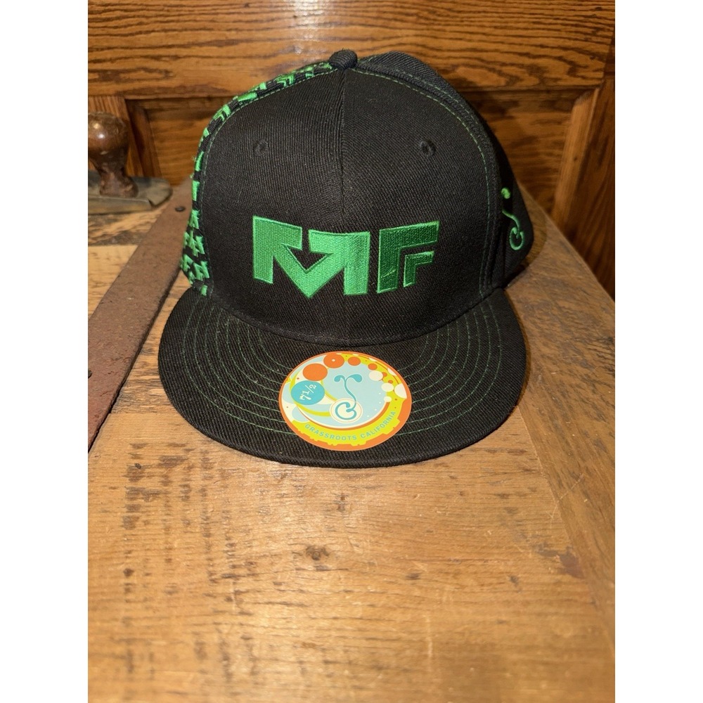 Grassroots California Manic Focus Fitted Hat Cap Black Green Size 7 1/2 Rare
